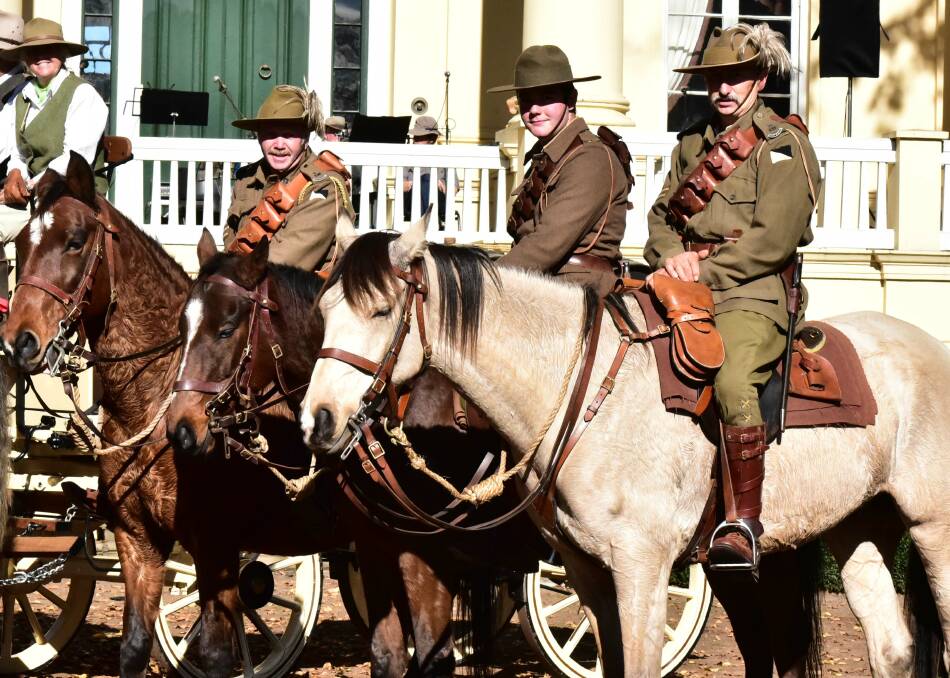 ON HORSEBACK: Nev Thomas, Jed Smith and Geoff Downes from the Tasmanian Lighthorse Regiment Historical Troop. 