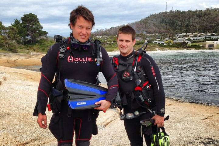 Dive master Leigh Cuthbertson and fellow diver Damien Lamprey on Tasmania's East Coast.