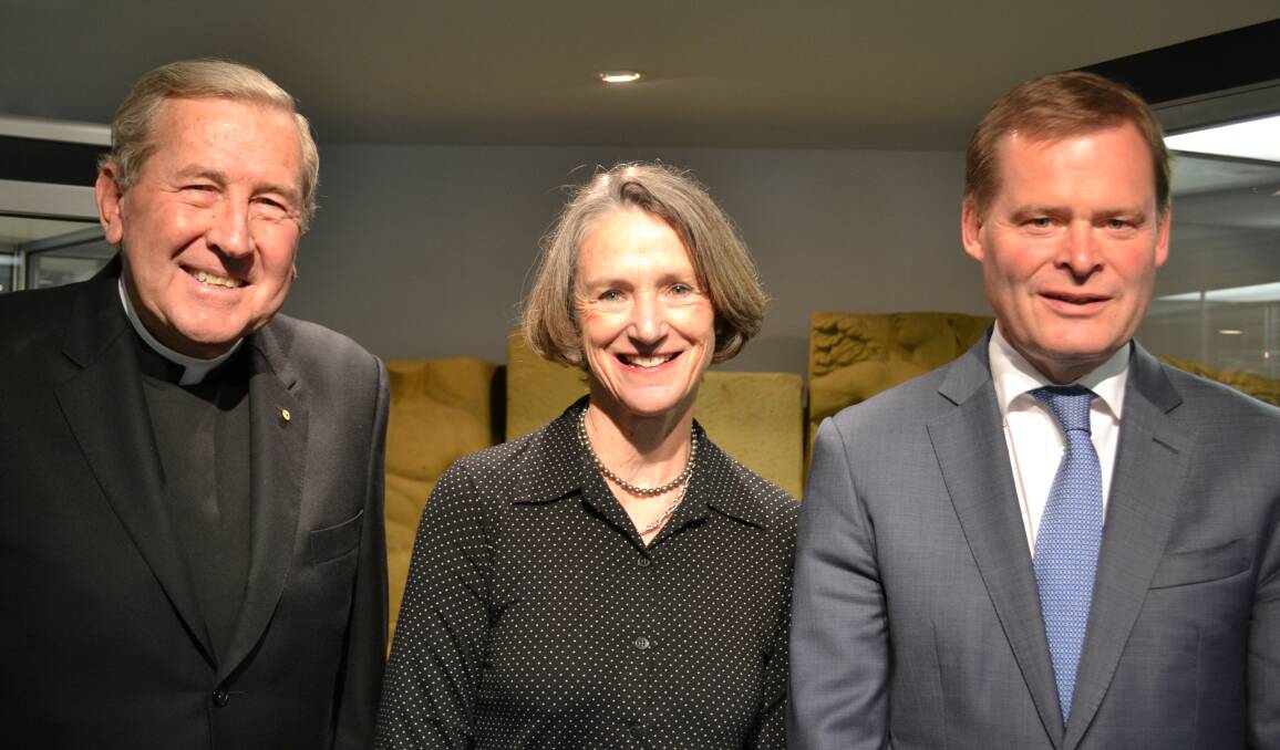 SCHOLARSHIP: Michael Tate, Governor Kate Warner and University of Tasmania Vice-Chancellor Peter Rathjen at the launch of the new Michael Tate Oxford Scholarship. 