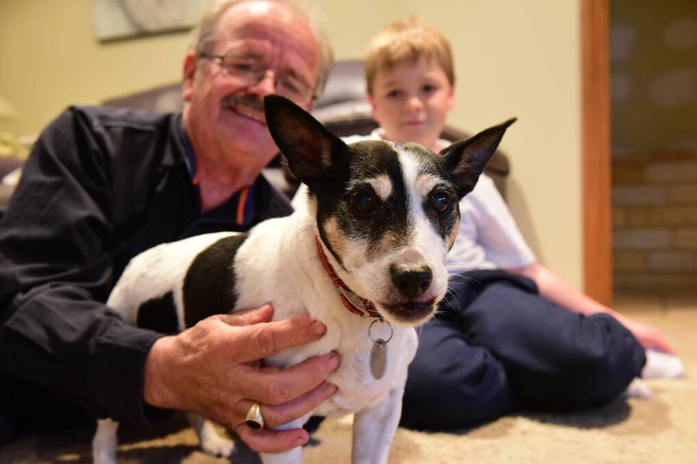 Mike Richardson, his grandson Zak and their beloved pooch Jed. Picture: Paul Scambler