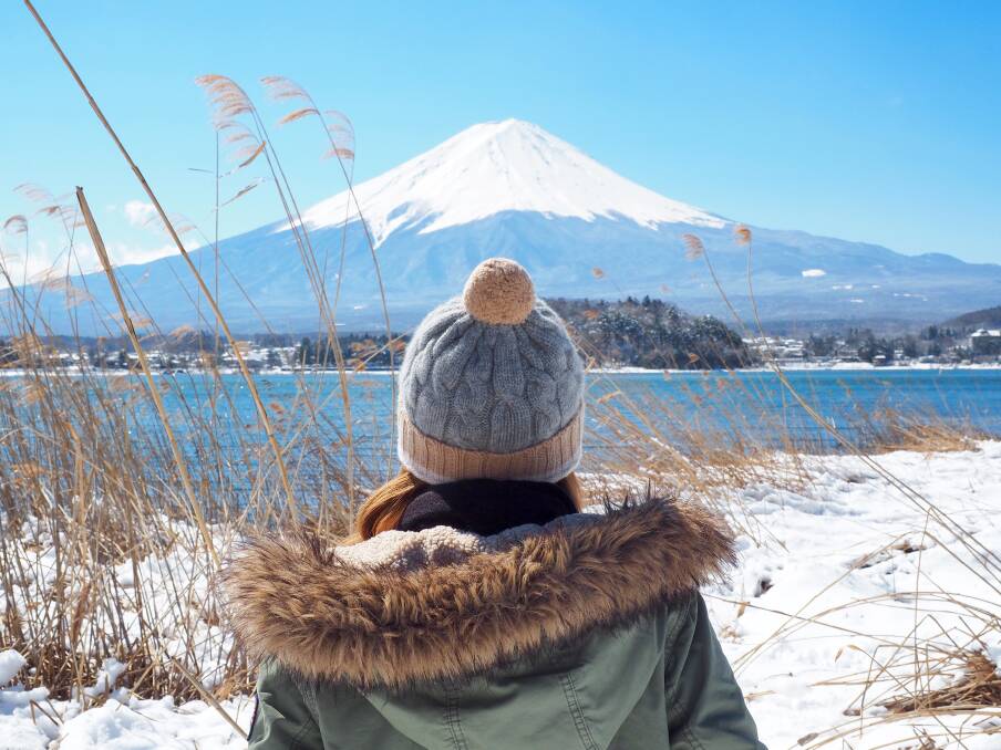 STUNNING SCENERY: Brooke Saward admires Mount Fuji in Japan. Picture: Brooke Saward 