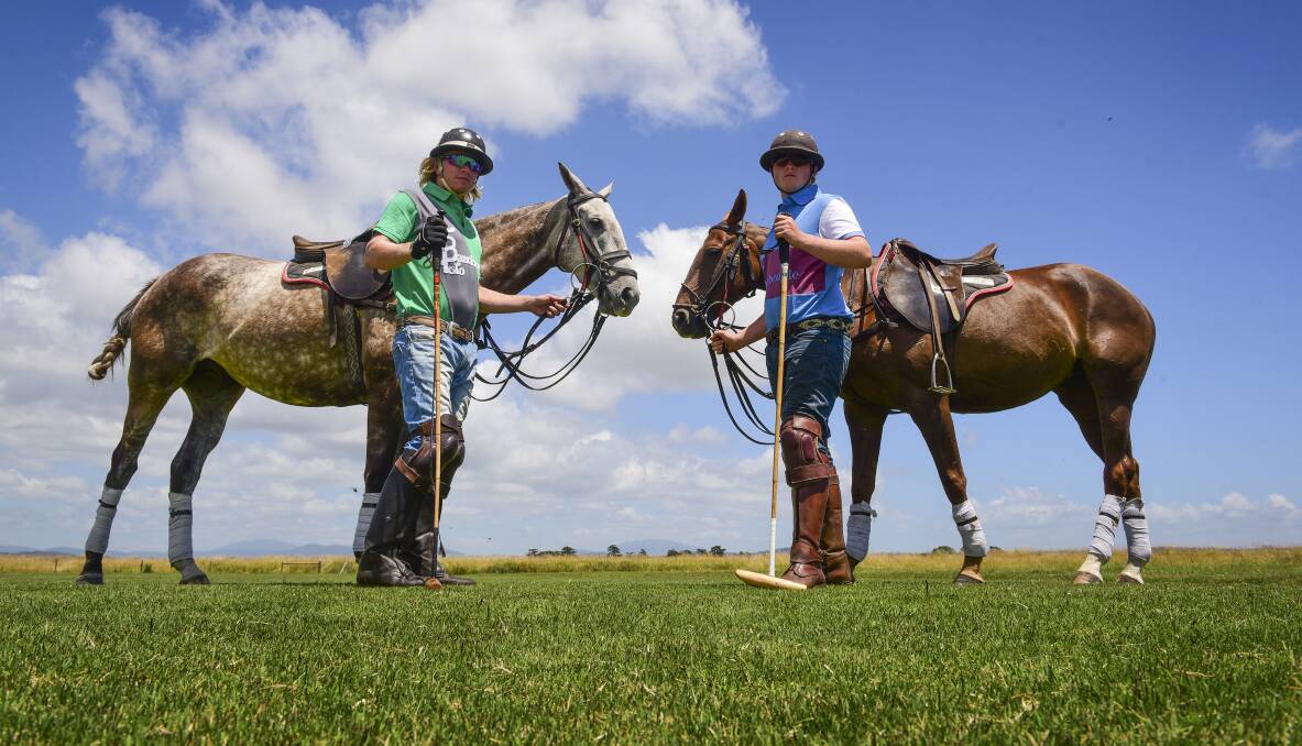 HORSIN' AROUND: Thomas Martin, of Walcha, NSW, and Henry Williams, of Forbes, NSW have arrived in Tasmania to prepare for Barnbougle Polo. Picture: Paul Scambler 