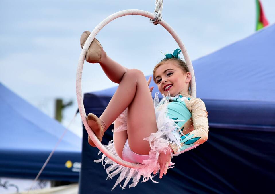 Mia Carol performs a series of acrobatic tricks at the Longford Show. 