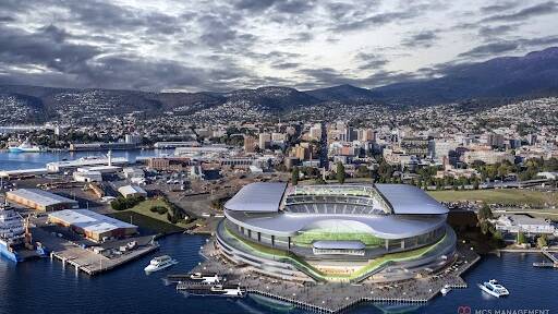 Pictured is an artist's impression of the new stadium at Hobart's Regatta Point. The preferred location is now Macquarie Point. 