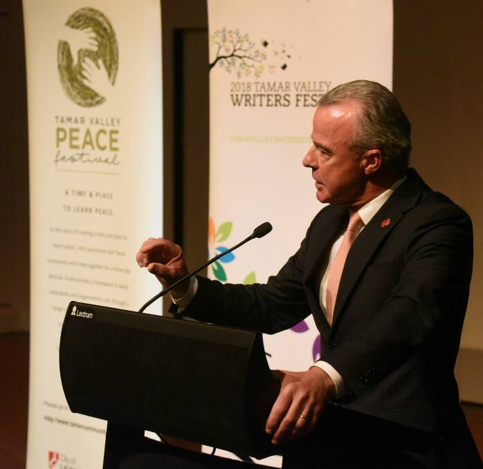 PEACE: Australian War Memorial director Dr Brendan Nelson AO discussed the lessons that great leaders can teach us in Launceston on Friday. Picture: Paul Scambler