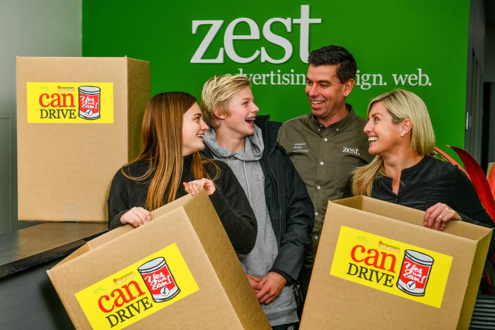 GIVING BACK: Annabelle Sanders and Sam, Andrew, and Amanda Crowley getting ready to drop off CanDrive boxes to schools and businesses. Picture: Scott Gelston