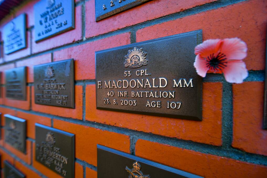 MEMORY: The prize is named after Tasmania's last surviving WWI veteran, Frank MacDonald, who died in August 2003 aged 107. Picture: Scott Gelston