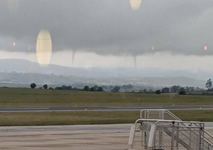 A view of the funnel clouds from Launceston Airport. Picture: Daniel Mark