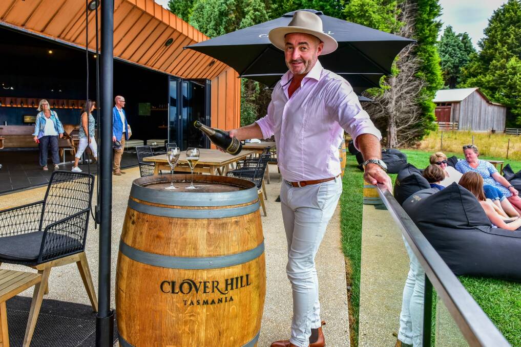 Clover Hill chief executive Adam Torpy pours a glass of sparking wine. Picture: Neil Richardson