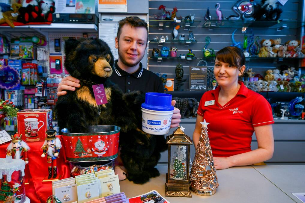 BEARY GOOD CAUSE: Evan Keys and Danielle Walsh from NewsXpress George Town. Picture: Scott Gelston