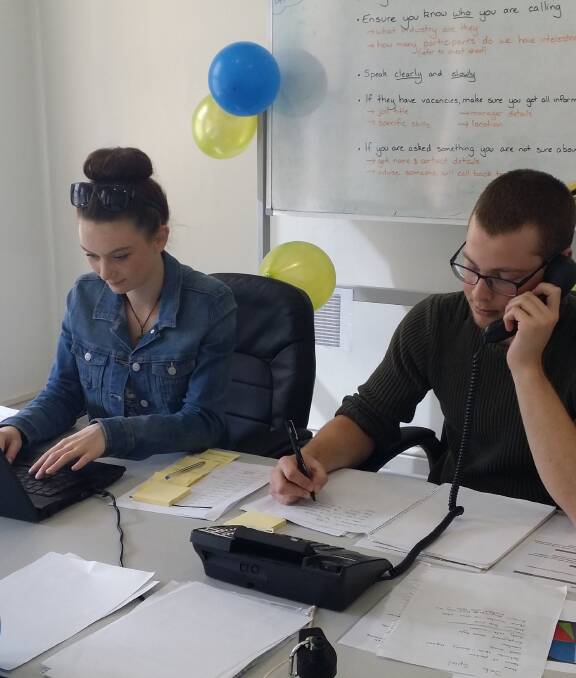 ON THE LINE: Job seekers Meg Humphrey and Brodie Webb have been cold calling businesses in a jobs program for Launceston's young people. 