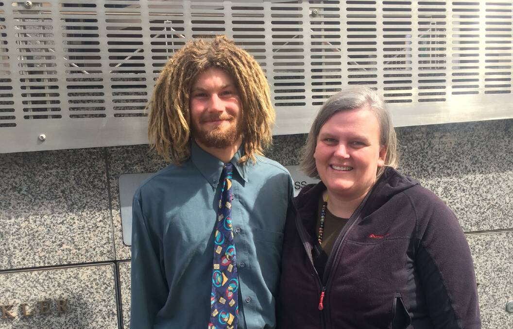 NO CONVICTION: Tree sitter Josh Nichols and supporter Jenny Weber. Picture: Sue Bailey.