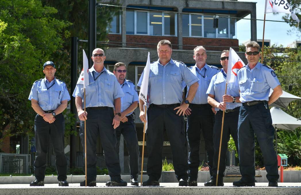 UNITED: Correctional officers walked off the job in Launceston on Thursday afternoon. Picture: Scott Gelston.
