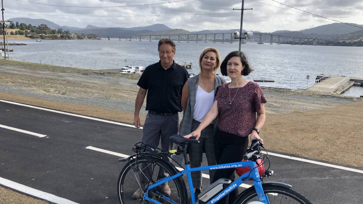 CONNECTED: Geoff Lucas, president of the Royal Hobart Regatta, Mary Massina, Mac Point chief executive and;Alison Hetherington from Bicycle Network Tasmania. Picture: Supplied.