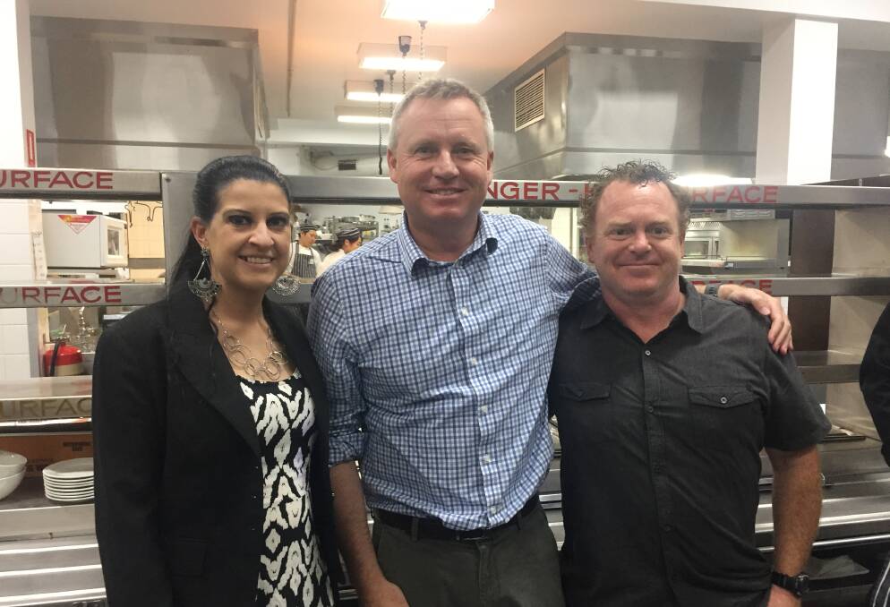 Victoria Kubiak, duty manager, Mackey’s Royal Hotel at Latrobe, Education Minister Jeremy Rockliff and Shane Jupp, restaurant manager, Blue Eye Seafood in Hobart.