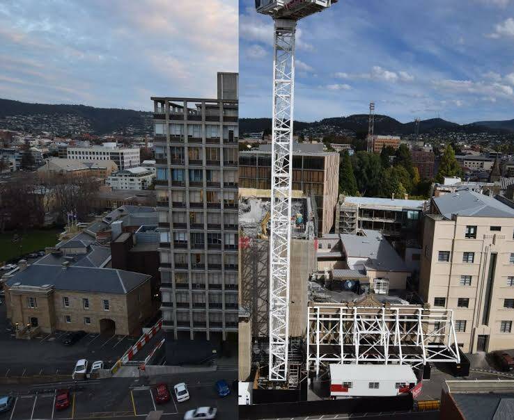 Composite image of the biggest building demolition in Tasmania - 10 Murray St, Hobart.
