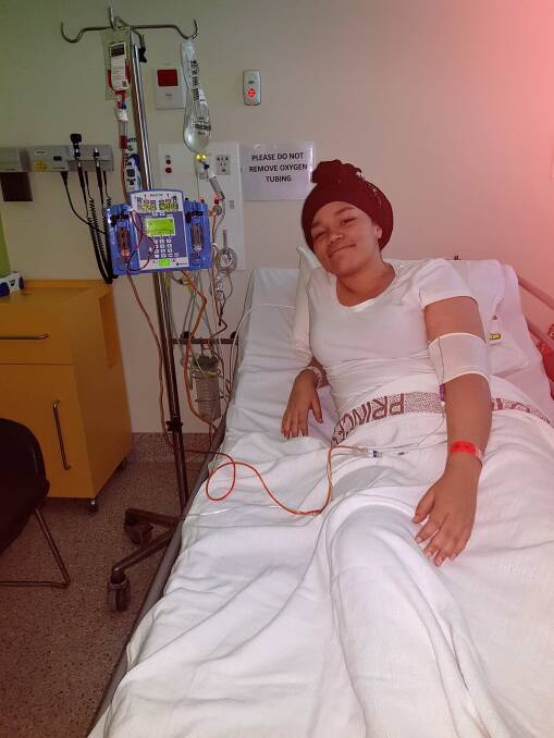 Zarah in hospital in Melbourne before her first round of chemotherapy.