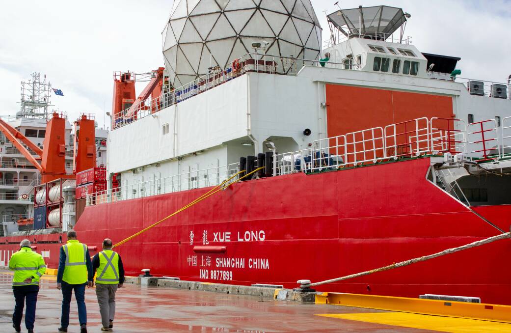 ICE-BREAKERS: Two Chinese icebreakers bound for the Antarctic have loaded fresh supplies in Hobart. Picture: Supplied.