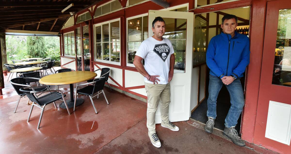 Shocked: Cataract Gorge Restaurant owners Mark Hankinson (left) and Mark Rathmell were informed of a break-in at their business on Wednesday. Picture: Scott Gelston