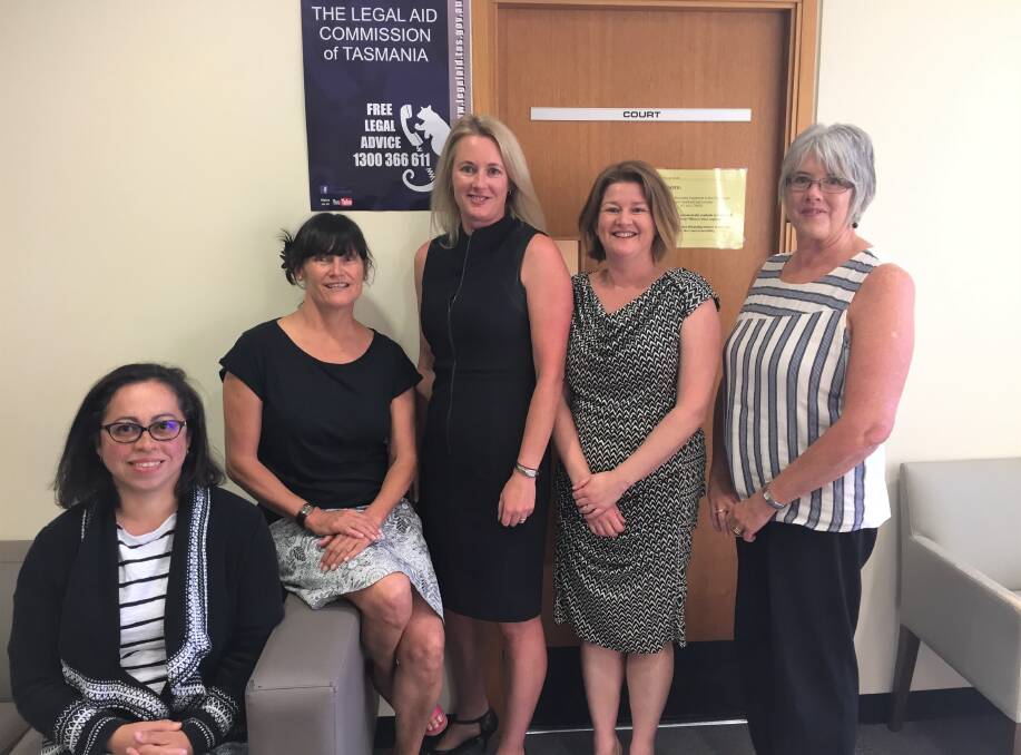 Anglicare social workers Yessie Ruffin and Christine Hiltner, Family Law Practice manager Kristen Wylie, duty lawyer Sally Hunt and Family Law Practice coordinator Ann Summers. Picture: Carly Dolan