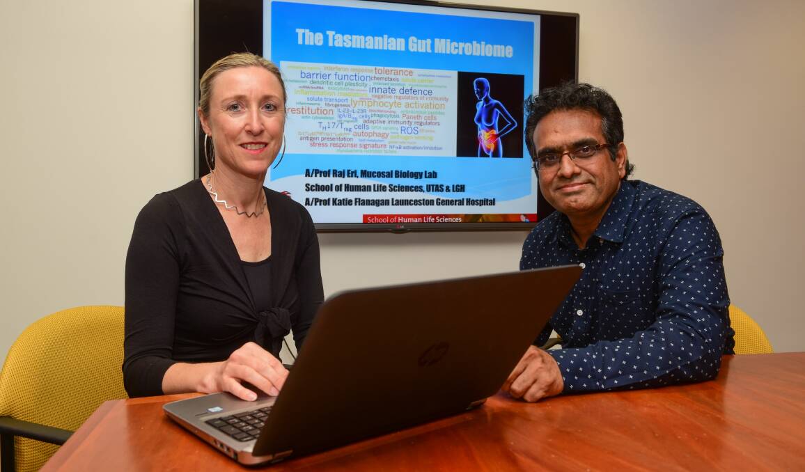 SCIENTISTS: Associate professors Katie Flanagan and Rajaraman Eri are conducting a pilot study into the gut microbiome of elderly Tasmanians using a grant from the Clifford Craig Foundation. Picture: Paul Scambler 