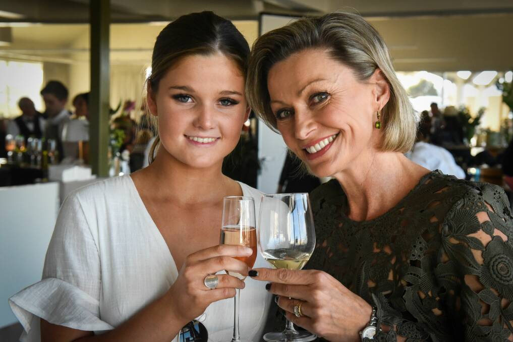 CHEERS: Georgia Baker and Nicky Buckley at the MND Tasmania fundraiser luncheon on Thursday. Picture: Paul Scambler