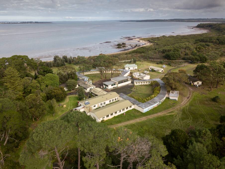 Aerial view of the former prison farm on French Island. Its new owner, Chinese developer the Wufu Group, plans to retain the buildings. Photo: Jason South