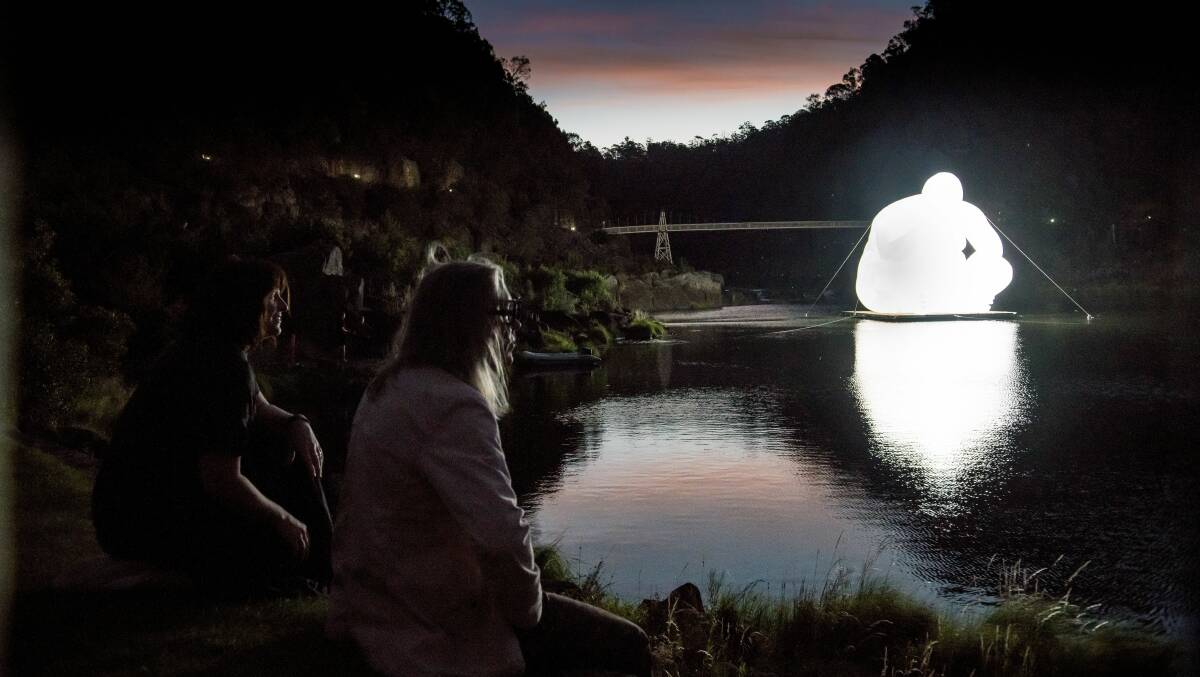 Launceston artist Amanda Parer's installation, Man, at the Gorge in 2019 as part of Mona Foma.