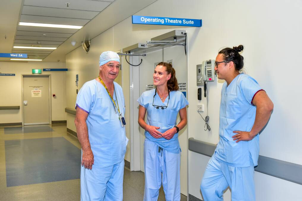LGH plastic surgeon Robert Boyle with senior registrars Felicity Connon and Timothy Chew. Picture: Neil Richardson