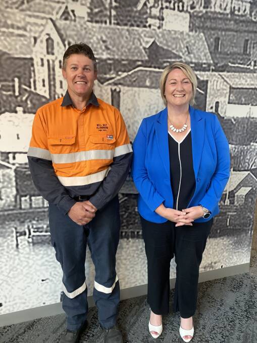 Bell Bay Advanced Manufacturing Zone chair Leigh Darcy and CEO Susie Bower at the announcement of $200,000 in funding for research into the Bell Bay hydrogen cluster. Picture: supplied