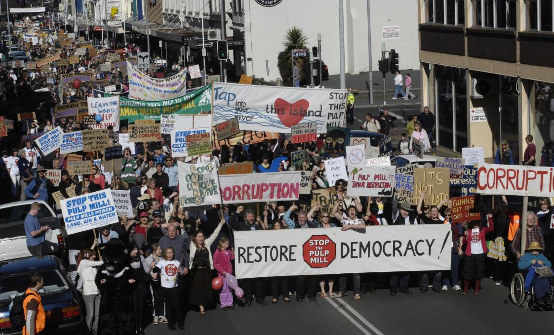 Pulp mill opponents march through Launceston in 2008. Picture: Neil Richardson
