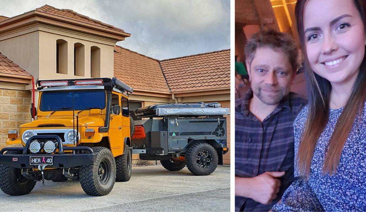 The Land Cruiser BJ40 that was rebuilt virtually from scratch and, right, Euan Jamieson and Emily Rainbow. Pictures: Supplied