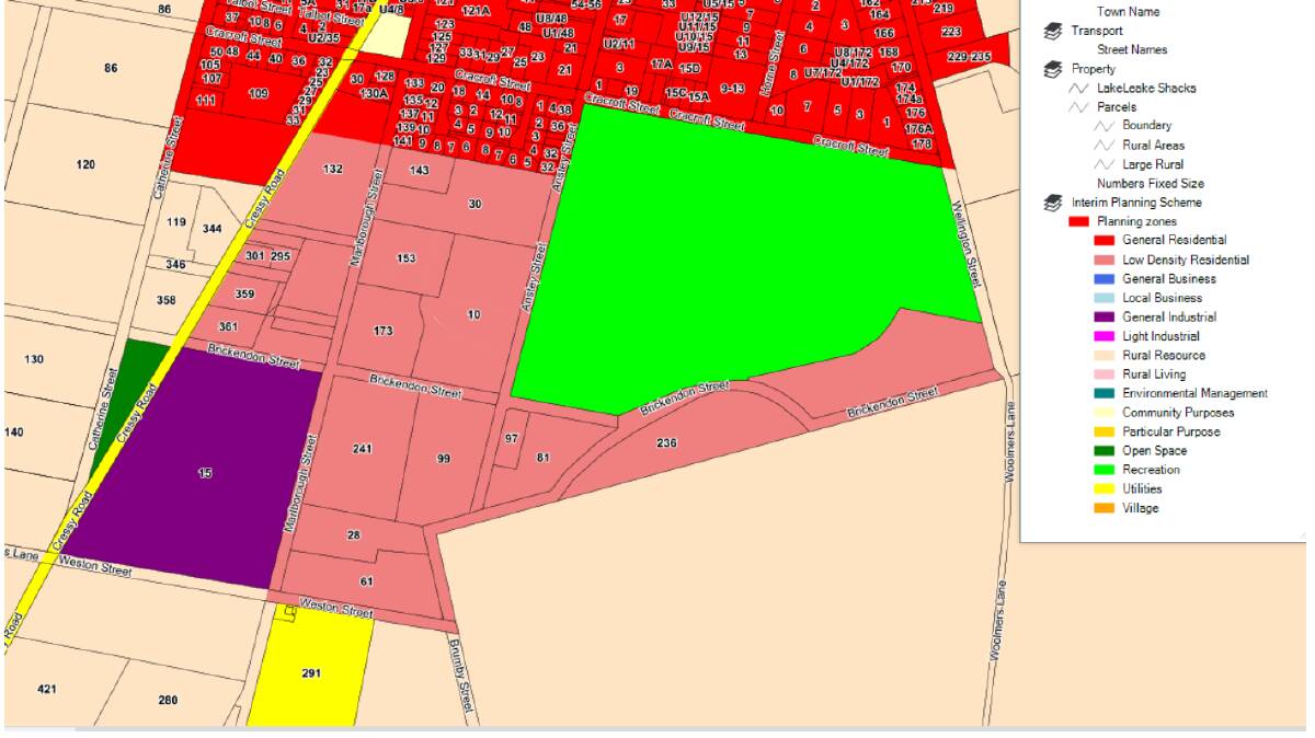 Zoning of the land around Longford Racecourse. Image: Northern Midlands Council