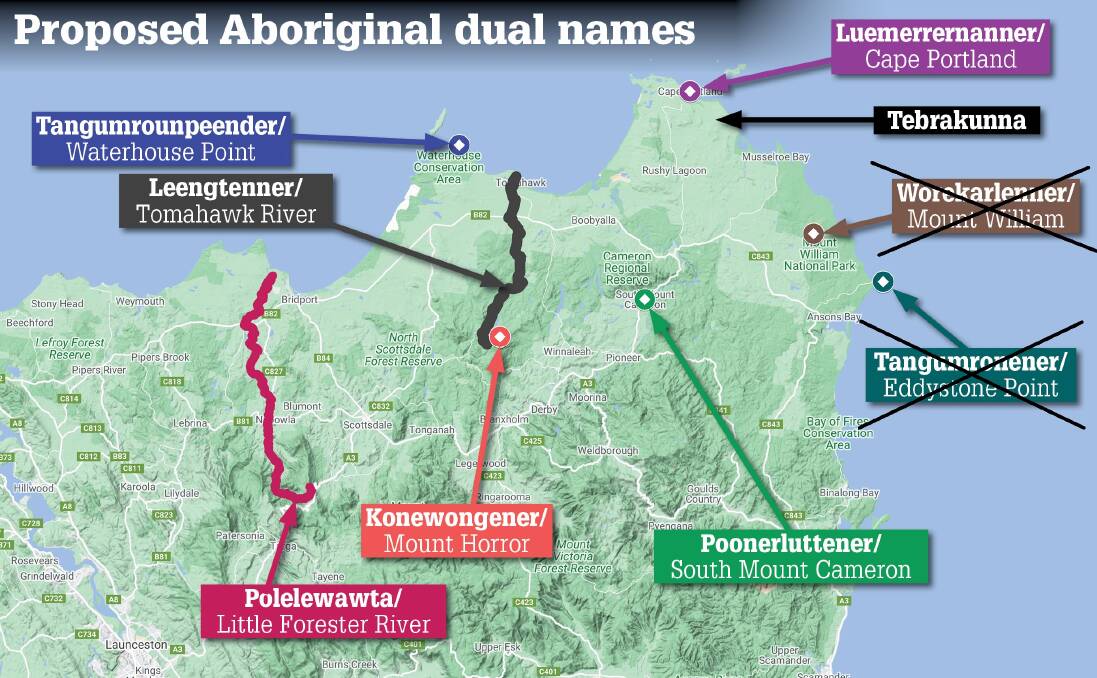 Seven of the nine North East Aboriginal place names put forward have been approved by DPIPWE.