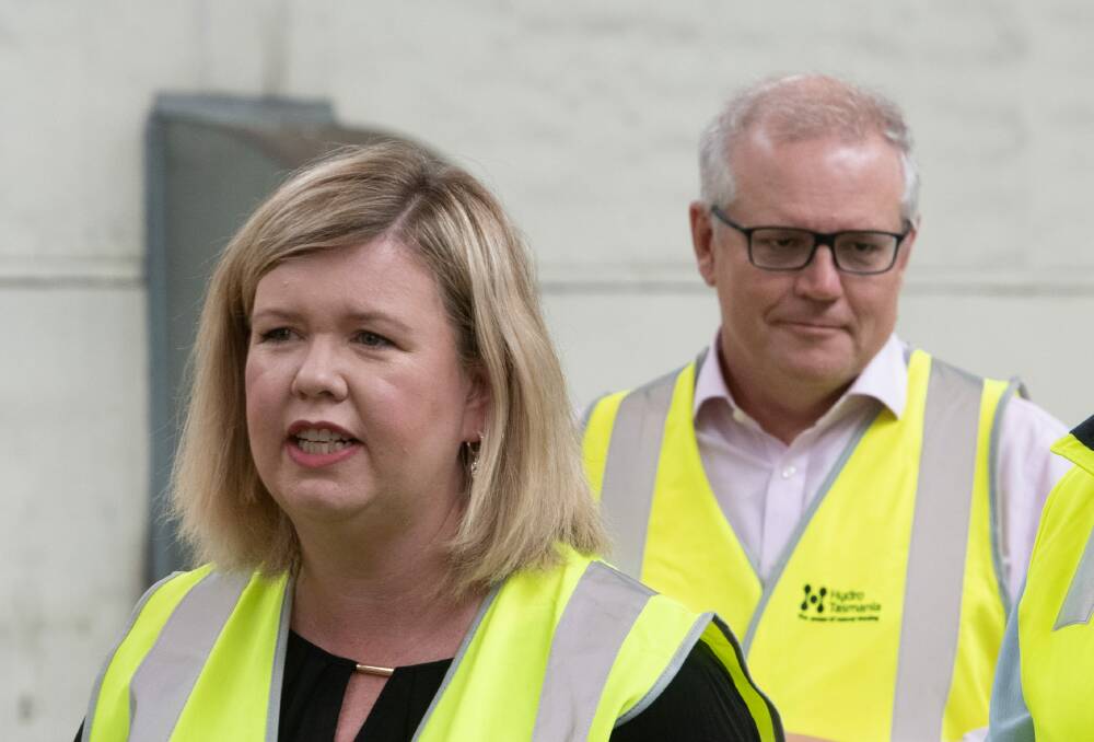 Bass Liberal MHR Bridget Archer and Prime Minister Scott Morrison during a visit to Trevallyn Dam in December. Picture: Paul Scambler
