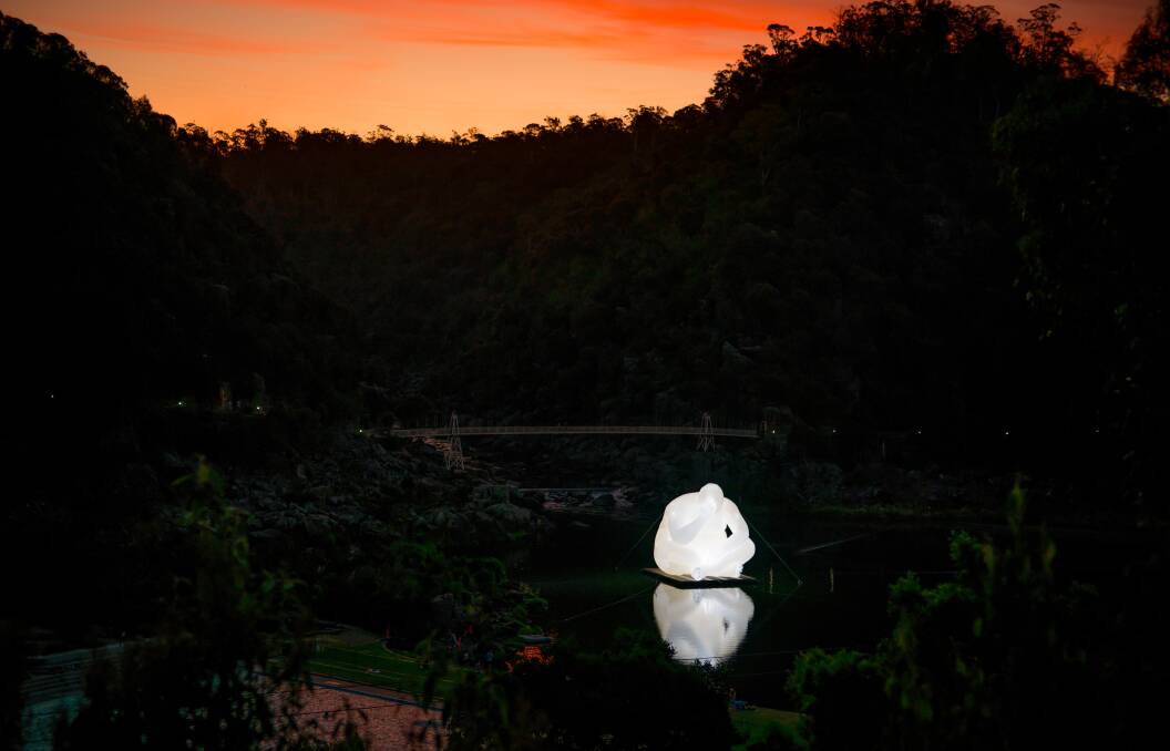 The 'man' inflatable sculpture in Cataract Gorge became a defining image of Mona Foma 2019 in Launceston. Picture: Scott Gelston