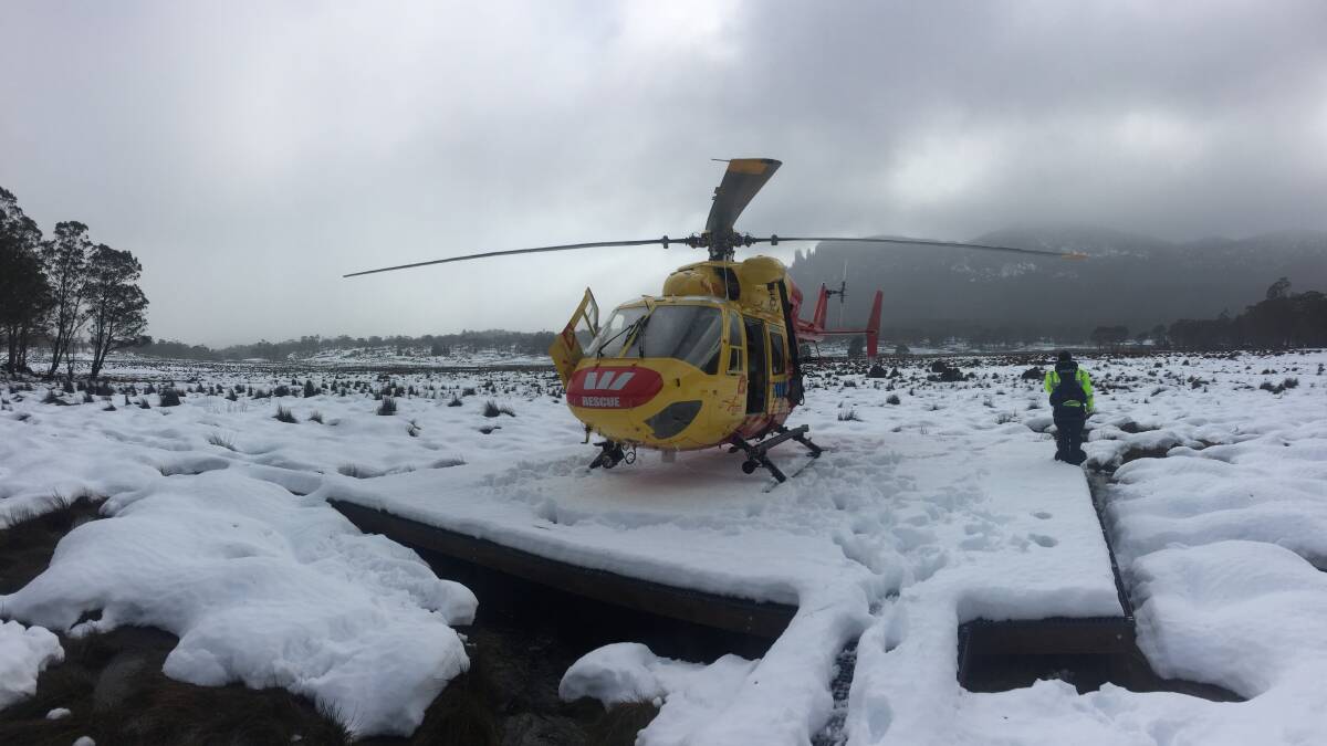 Blizzard conditions swept across Tasmania's Wilderness World Heritage Area last week, requiring dozens of walkers to be retrieved. Picture: Tasmania Police