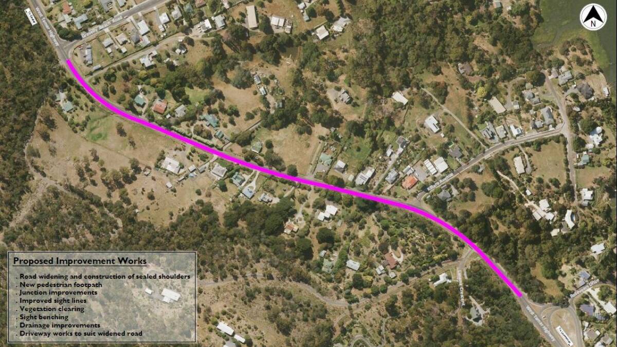 The section of the West Tamar Highway to be upgraded. State Growth could not provide more detailed designs for the intersection with Gravelly Beach Road. Image: Department of State Growth