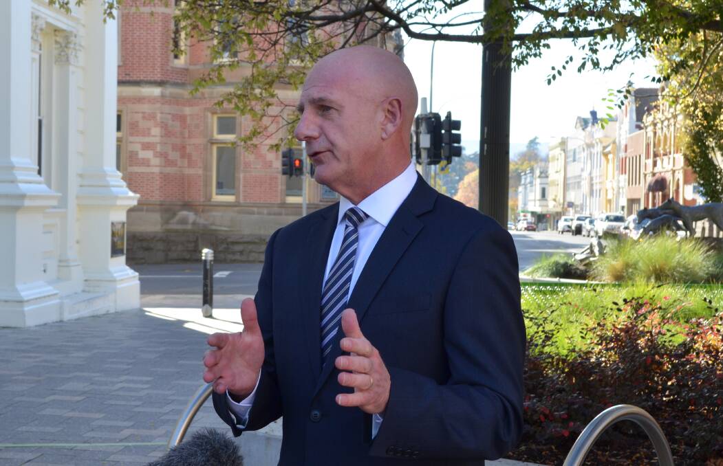 Premier Peter Gutwein attends his first press conference since Saturday's election, fielding questions about embattled Braddon candidate Adam Brooks. Picture: Adam Holmes