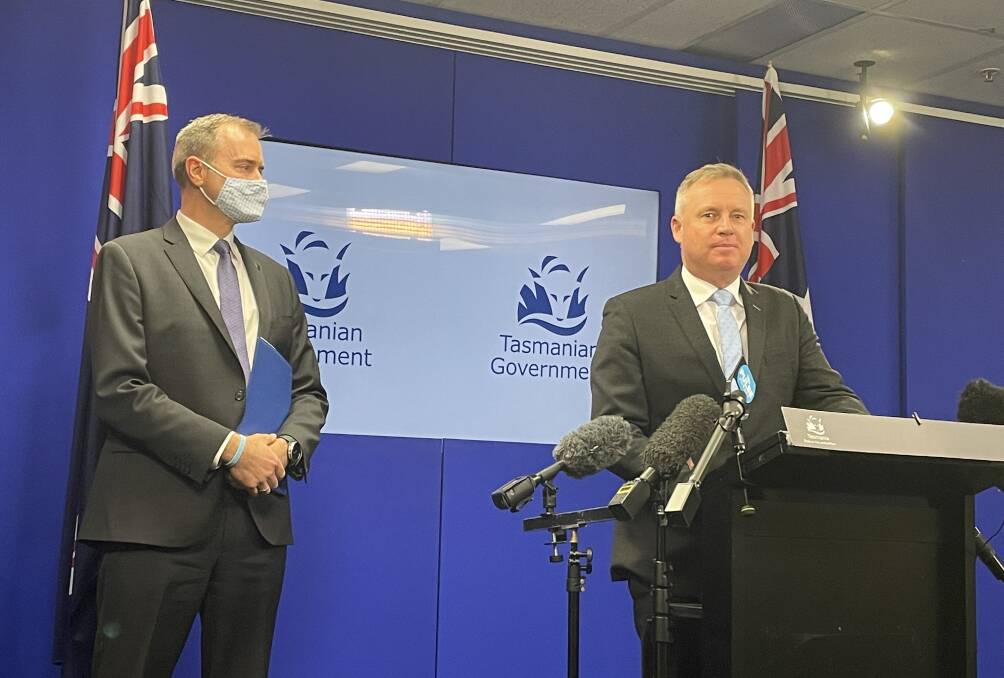 Newly-announced deputy premier Michael Ferguson with incoming premier Jeremy Rockliff. Picture: Adam Holmes