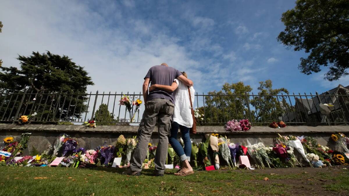 People gather to pay their respects in Christchurch. Picture: Jason South