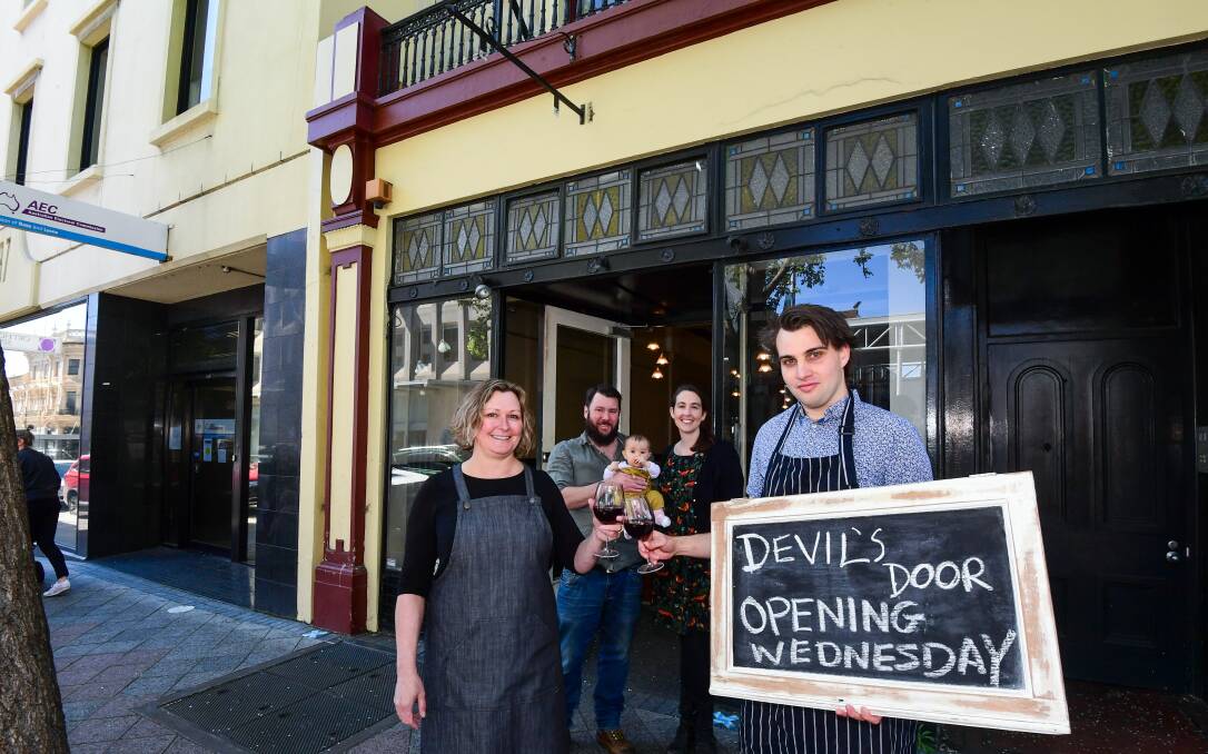 Devil's Door owner Rachael Porter and chef Hayden Scott, with former Bryher owners Tristan Morrison and Alison Bergner, and baby Emma. Picture: Neil Richardson