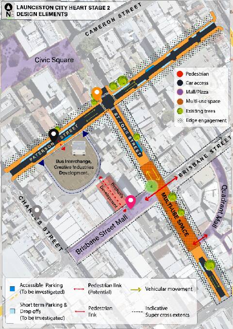 The proposal released for public comment involves changes to several streets in the CBD. Image: City of Launceston