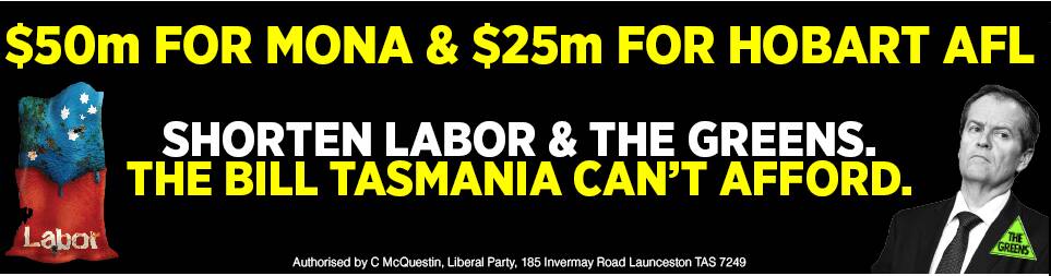 ABOVE: The Liberal Party advertisements criticising Labor's Tasmanian commitments have run online, in print and on broadcast media.