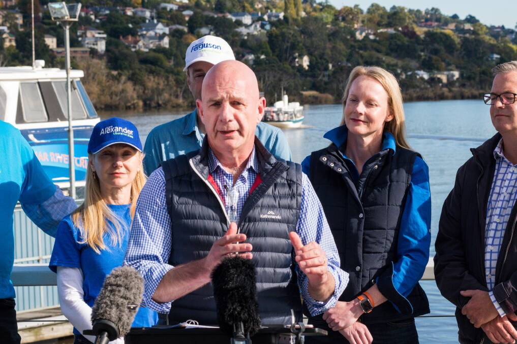 Premier Peter Gutwein announces a dredging program during the recent state election. Picture: Phillip Biggs