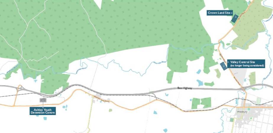 The proposed Crown land site in blue at the top.