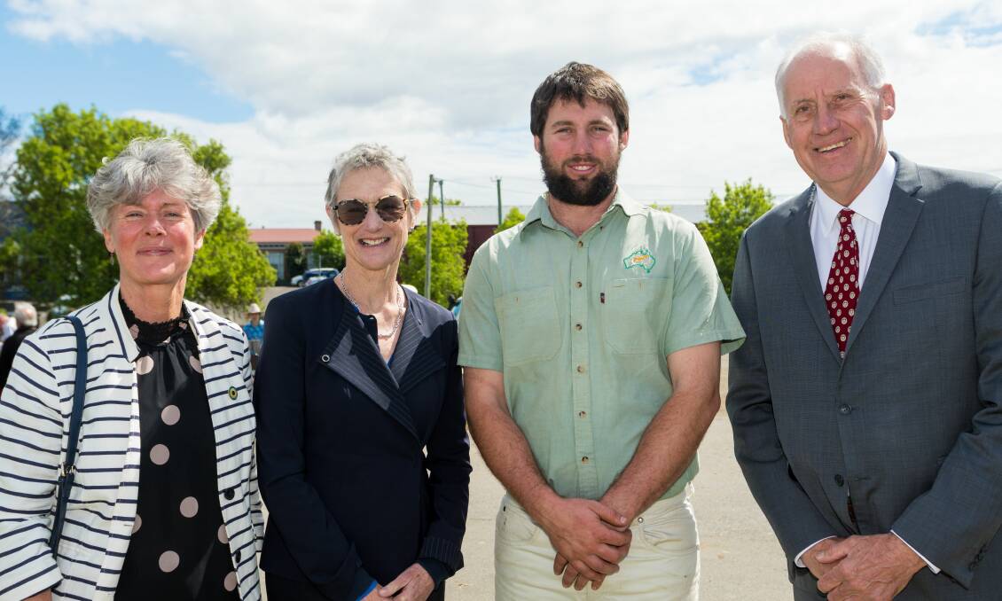 Jane Smith, Tasmanian Governor Kate Warner, Caveside dairy farmer Josh Smith, and Richard Warner at the Royal Launceston Show. Picture: Phillip Biggs