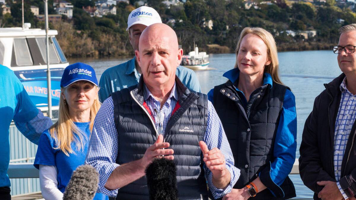 Premier Peter Gutwein announces the Liberal's promise for a targeted dredging program in the upper kanamaluka/Tamar. Picture: Phillip Biggs