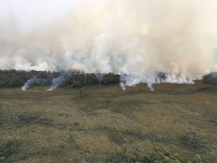 A bushfire spots ahead in the Tasmanian wilderness in January this year. Picture: NSW RFS