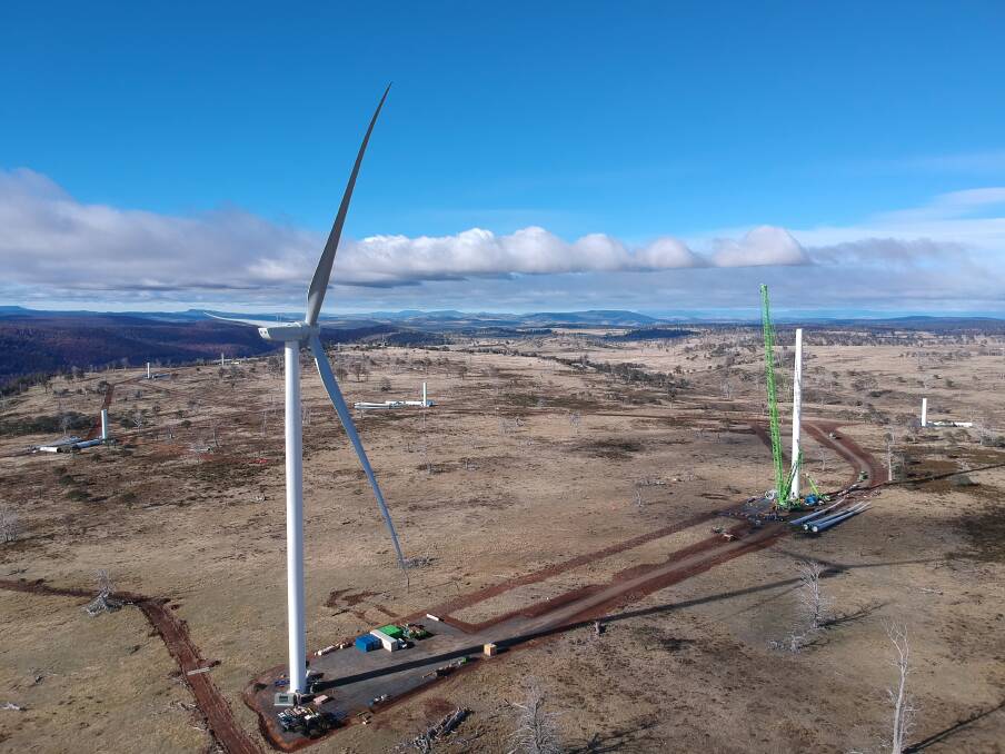 More turbines are installed at the Cattle Hill Wind Farm in the Central Highlands. Goldwind anticipates all 48 turbines will be up by the end of the year.